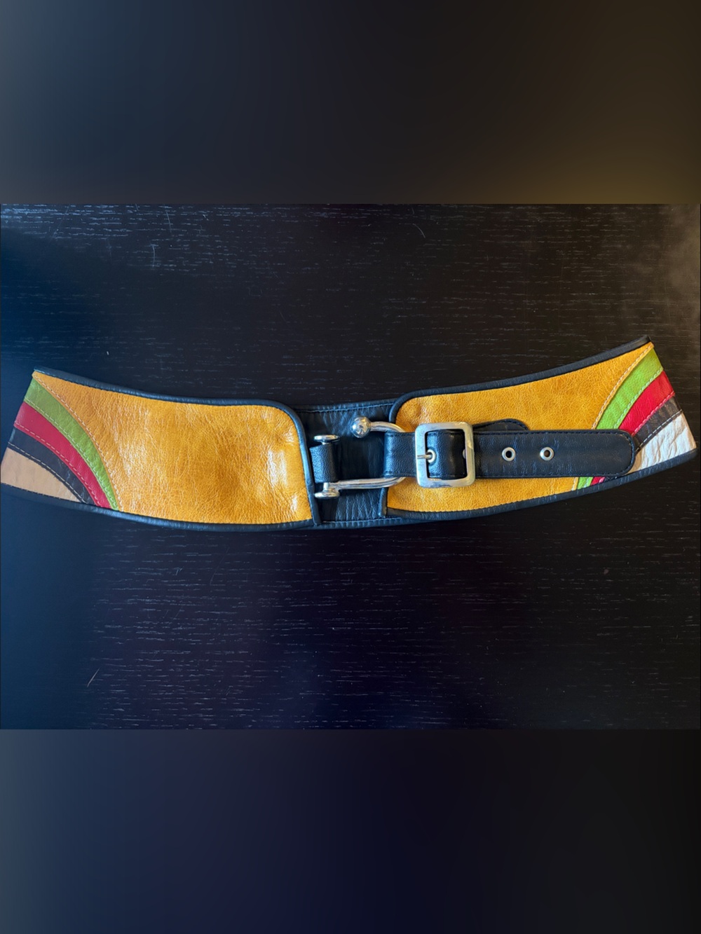 Vintage Patchwork Genuine Leather Wide Statement Belt made in Colombia